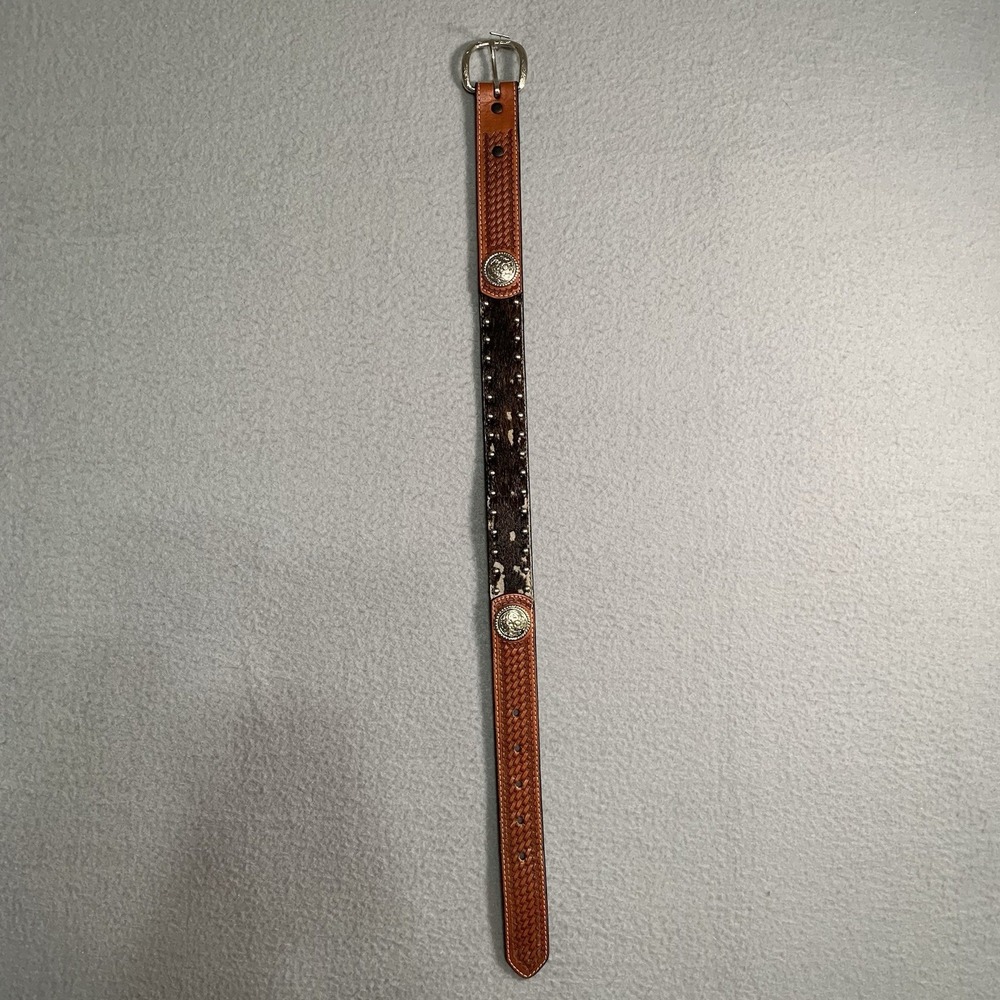3D Belt Co. Youth  GENUINE LEATHER BELT w/ Calf hair Round conchos Length 26